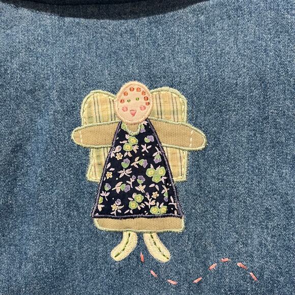 Vintage Casey Coleman Denim Embroidery Angels Lined Shacket M/L Corduroy Pockets - Picture 6 of 15